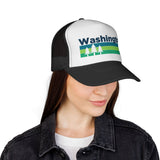 Kids Washington Retro Trees Youth Trucker Hat: Dark Navy / Youth