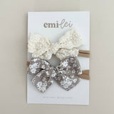 Nylon Stretchy Bow Headband Set - Linen Lace/Neu Floral (#6)