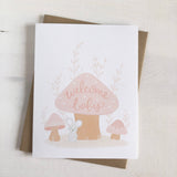Welcome Baby Pink Mushroom - Woodland New Baby Greeting Card