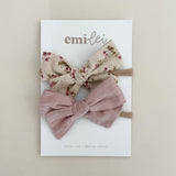 Nylon Stretchy Bow Headband Set - Mauve/Natural Floral (#8)