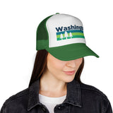 Kids Washington Retro Trees Youth Trucker Hat: Dark Navy / Youth