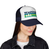 Kids Washington Retro Trees Youth Trucker Hat: Dark Navy / Youth