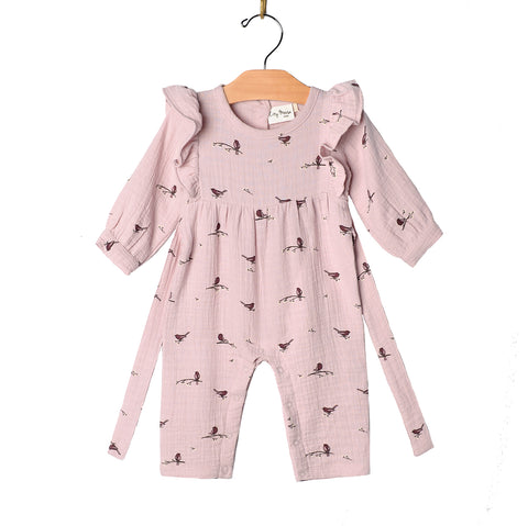 Flutter Sleeve Romper- Lavender Birds