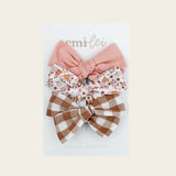 Bow Headbands & Clips | Set of 3 - Coral Cord, Autumn Floral, Cinnamon Gingham