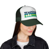 Kids Washington Retro Trees Youth Trucker Hat: Dark Navy / Youth