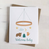 Welcome Baby Mobile - Woodland Baby Shower Greeting Card