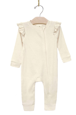 Rib Modal Flutter Zip Romper - Natural