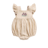 Cross Back Embroidered Romper - Cream