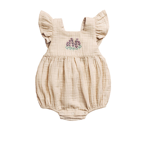 Cross Back Embroidered Romper - Cream