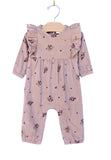 Crinkle Cotton Long Flutter Romper - Mauve Floral