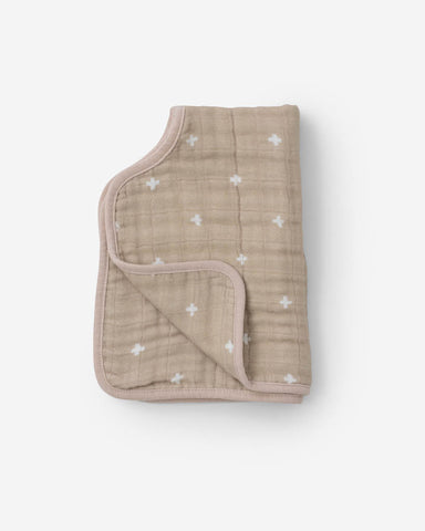 Cotton Muslin Burp Cloth - Taupe Cross