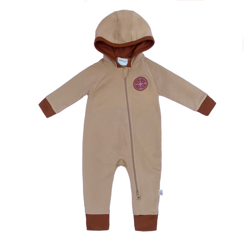 Light Sweat Hooded Zip Romper - Rust