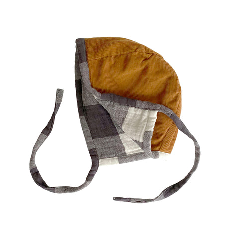 Cord & Muslin Bonnet - Buffalo Check & Amber