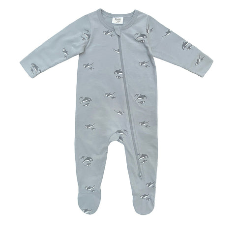 Footed Zip Romper - Orcas