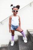 Lace Top Knee High Socks - Purple & Plum