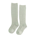 Cable Knit Knee High Socks - Sage
