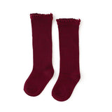 Lace Top Knee High Socks - Wine